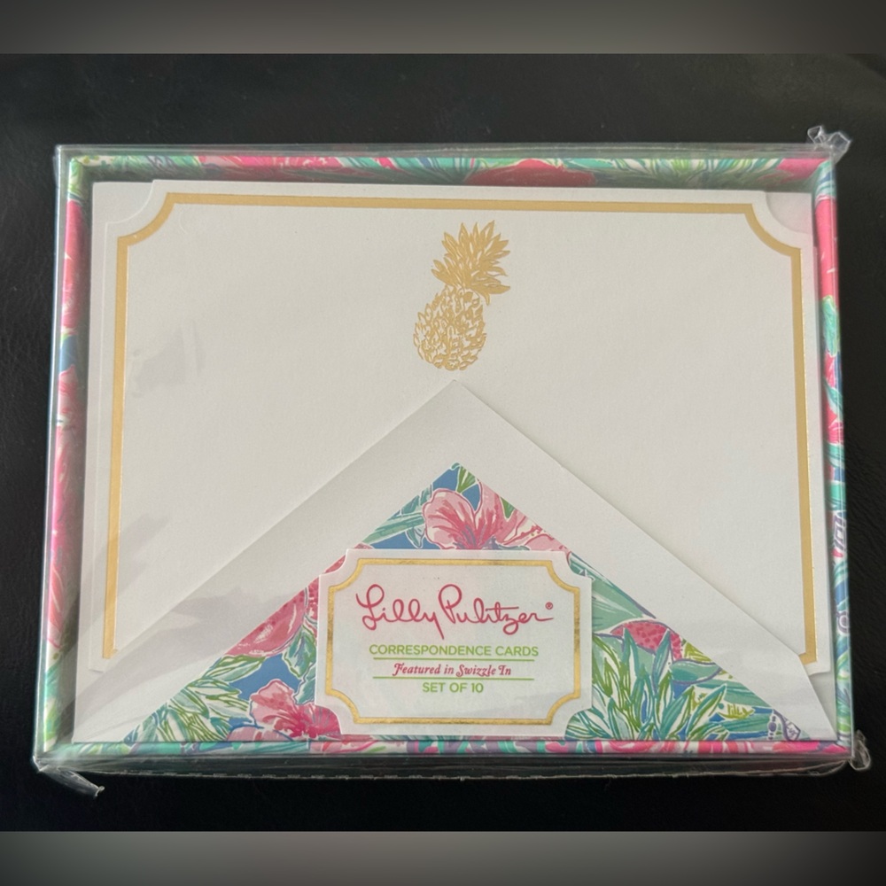 Lilly Pulitzer Tropical Gold Pineapple Cards set of 10 New in Box